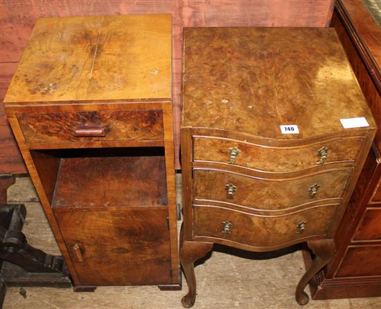 Small walnut 3-drawer chest & bedside cupboard
